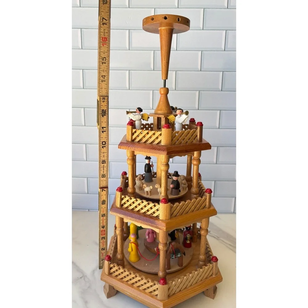 Vintage Christmas Pyramid 3 Tier Wooden‎ Nativity Shepherd Carousel NO FAN